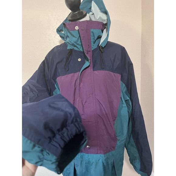Vintage 90’s Lands End Jacket Small Colorblock Hooded Waterproof Parka M Pockets - Picture 7 of 11